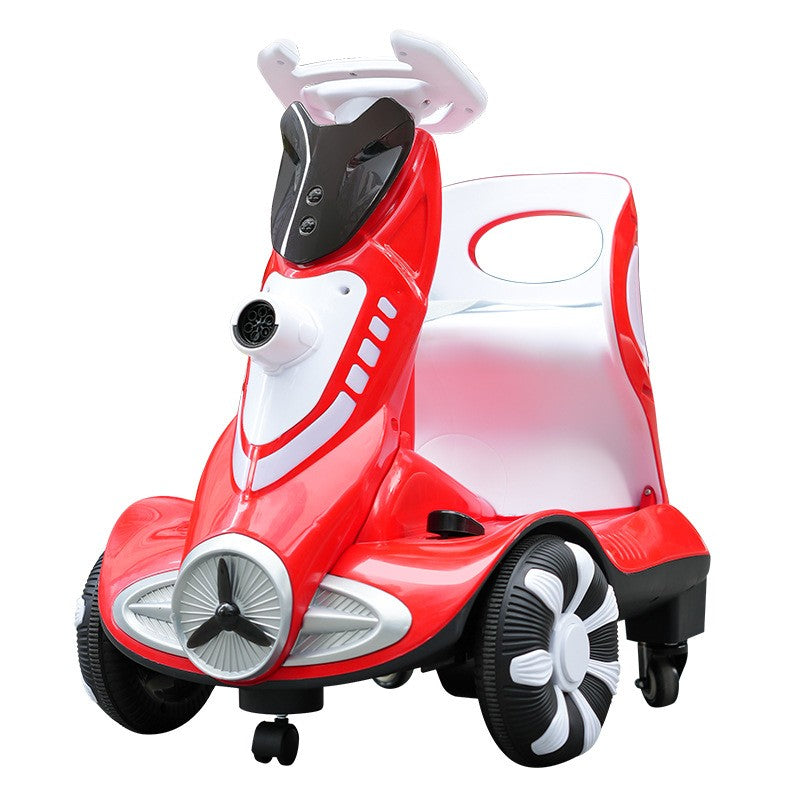 Masinuta electrica cu telecomanda pentru copii, Flippy, roti spate rotire 360, 3- 6 ani, curea siguranta, baloane de sapun, lumini si sunete, self control si prin telecomanda, cu pedale de acceleratie si frana, rosie-0