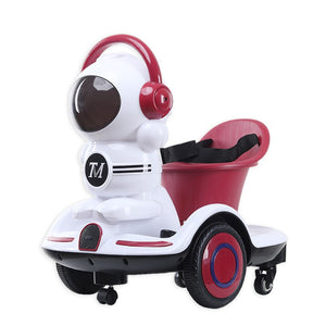 Masinuta electrica cu telecomanda pentru copii, Flippy, roti spate rotire 360, curea siguranta, lumini si sunete, self control si prin telecomanda, cu pedale de acceleratie si frana, visiniu-0