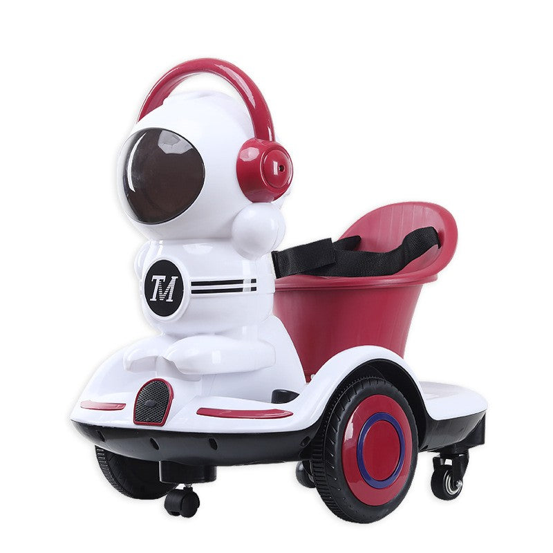 Masinuta electrica cu telecomanda pentru copii, Flippy, roti spate rotire 360, curea siguranta, lumini si sunete, self control si prin telecomanda, cu pedale de acceleratie si frana, visiniu-0