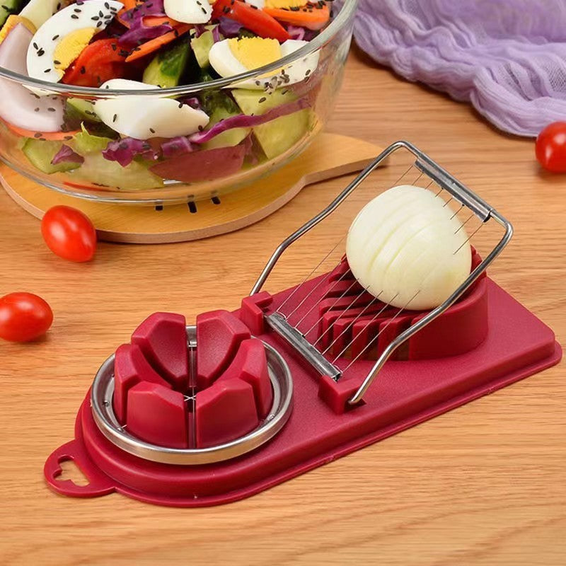 Feliator multifunctional Flippy pentru oua, mozzarela, fructe, 2 forme de feliere, agatatoare, 20 cm, Visiniu-1