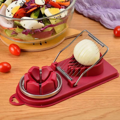 Feliator multifunctional Flippy pentru oua, mozzarela, fructe, 2 forme de feliere, agatatoare, 20 cm, Visiniu-1