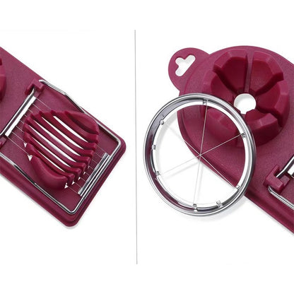Feliator multifunctional Flippy pentru oua, mozzarela, fructe, 2 forme de feliere, agatatoare, 20 cm, Visiniu-5