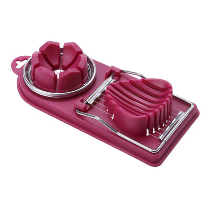 Feliator multifunctional Flippy pentru oua, mozzarela, fructe, 2 forme de feliere, agatatoare, 20 cm, Visiniu-0