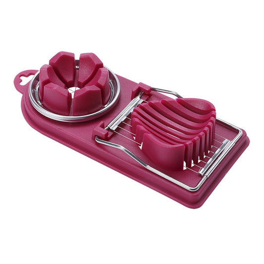 Feliator multifunctional Flippy pentru oua, mozzarela, fructe, 2 forme de feliere, agatatoare, 20 cm, Visiniu-0