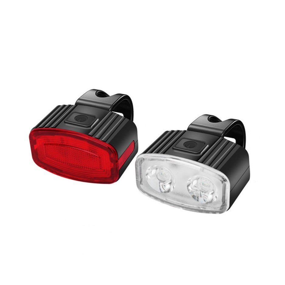 Set far si stop spate LED bicicleta, Flippy, incarcare USB, rezistent la apa, 4 moduri de luminare, Plastic, Alb/Rosu, 10x6x4 cm-0