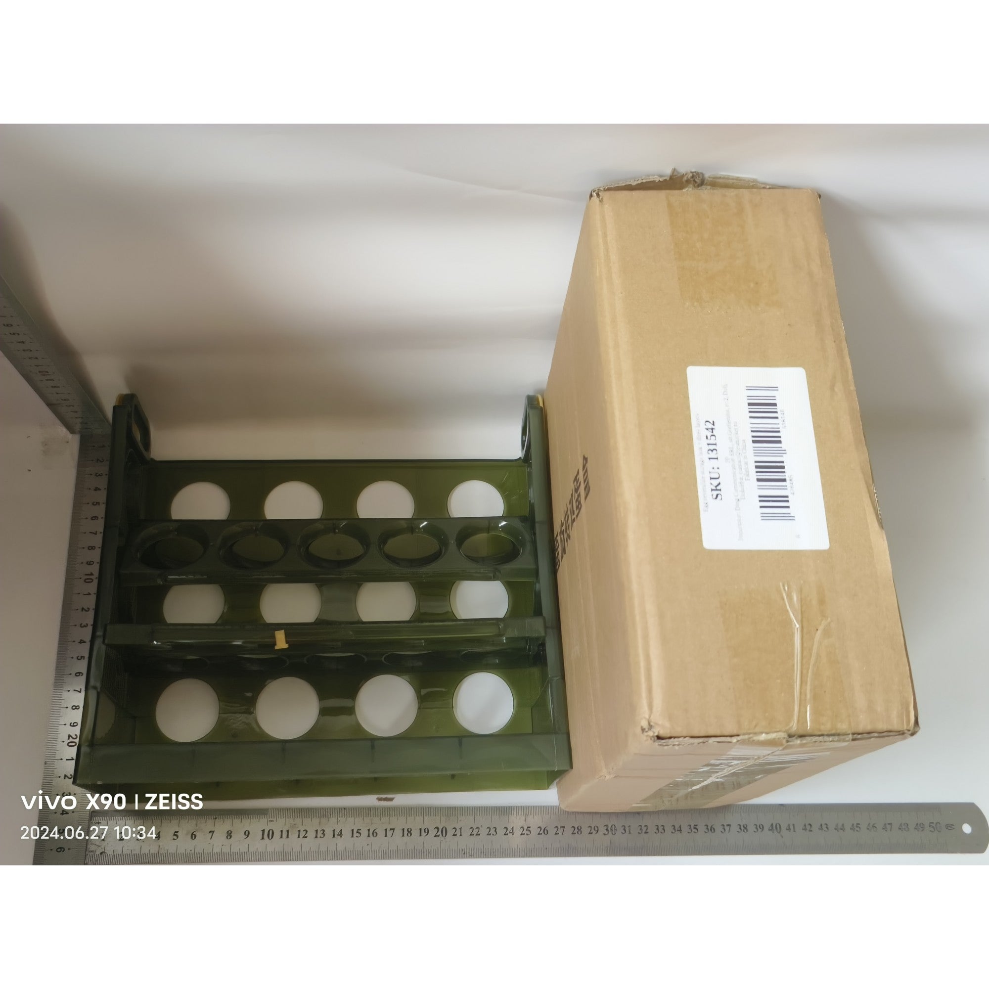 Suport organizator oua pentru frigider, Flippy, Verde transparent, capacitate 30 oua, Trei straturi, 25.5x23x10 cm-1