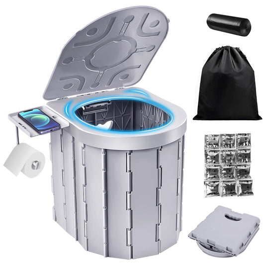 Toaletă Portabilă Pliabilă ABS+PU cu Suport de Telefon - (Camping, Rulotă, Pescuit)