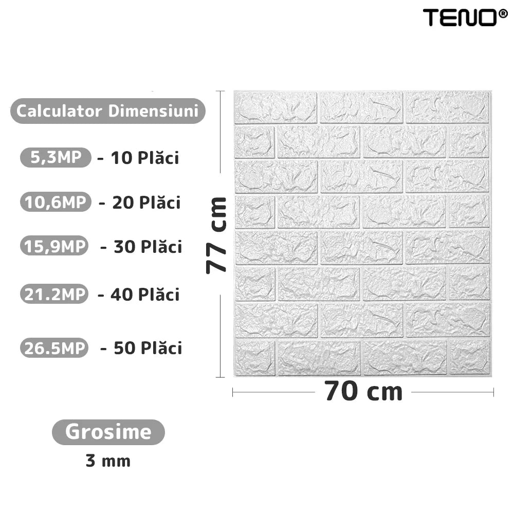 Tapet Caramida 3D autoadeziv, waterproof, 70x77 cm, alb