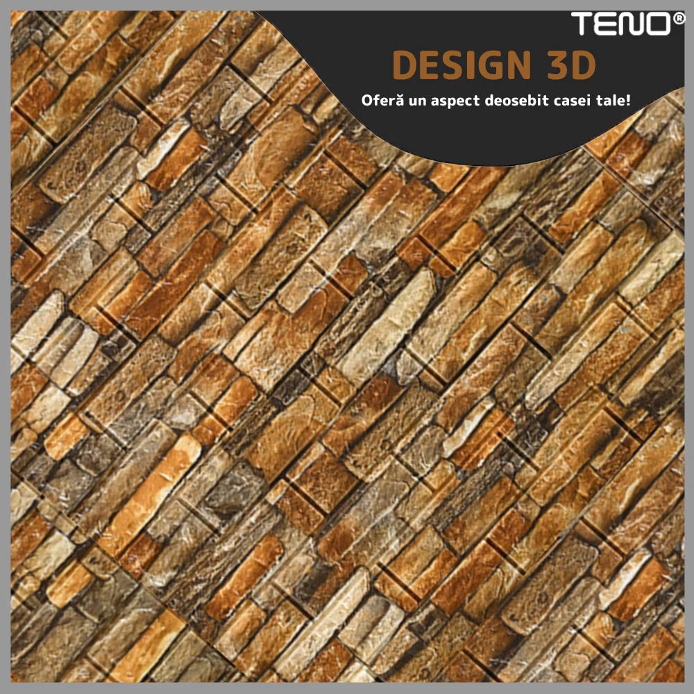 Tapet Caramida 3D Model Piatra Naturala autoadeziv, waterproof 70x77 cm, maro