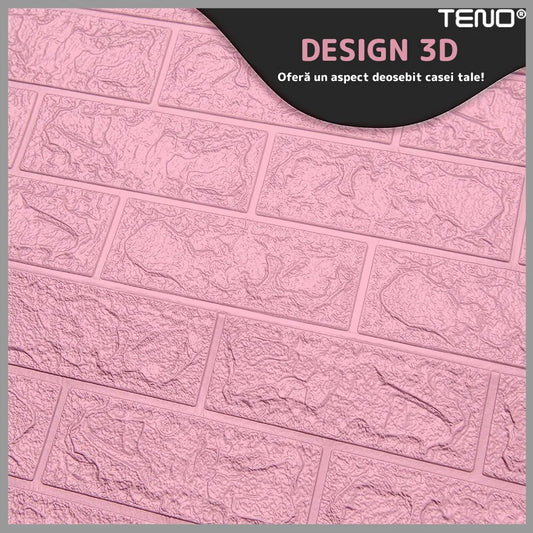 Tapet Caramida 3D autoadeziv, waterproof, 38.5x34 cm, roz