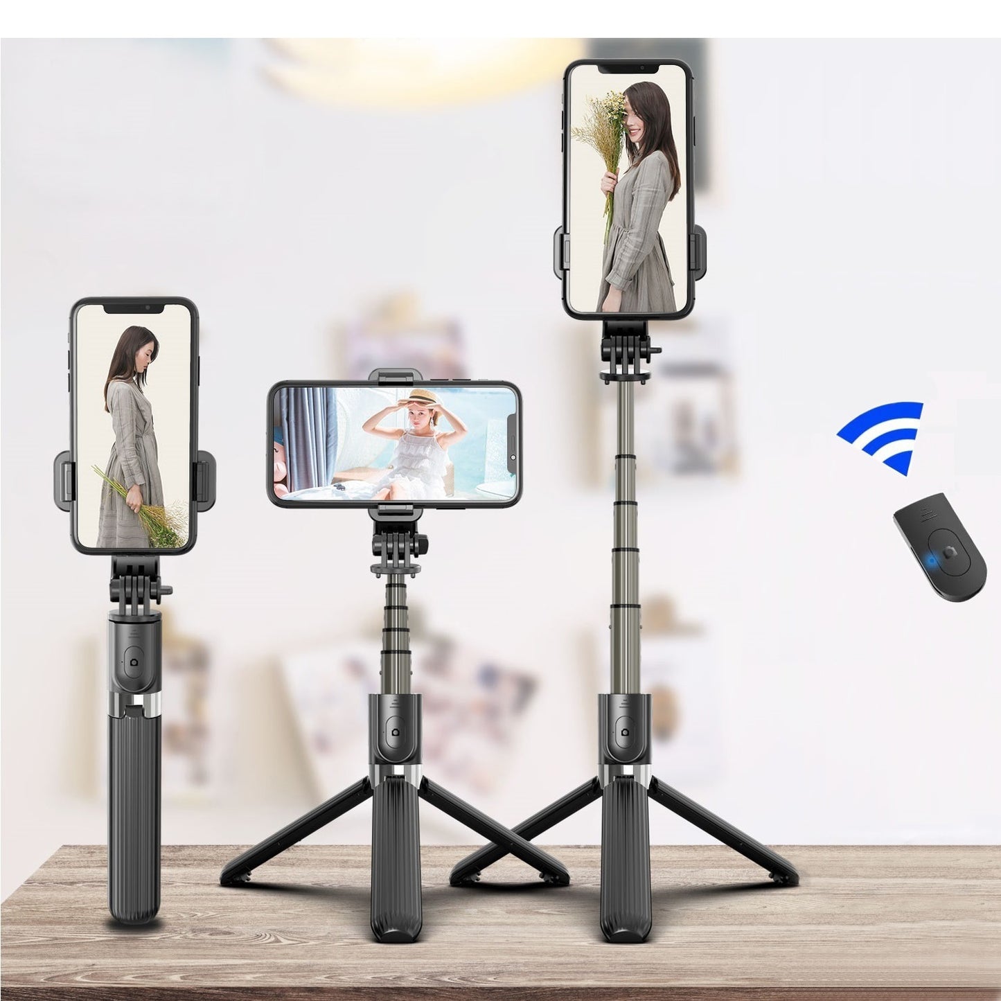 Set 3in1, Selfie Stick cu Lampa LED si Trepied, conectare Bluetooth, alimentare USB-2