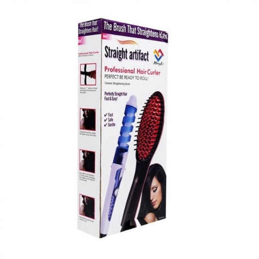 Set 2 in 1 Ondulator si Perie pentru Indreptat parul, Straight Artifact