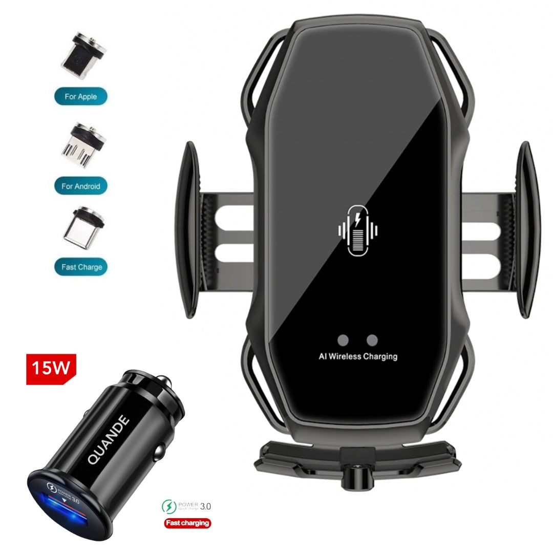 Incarcator auto suport Smart wireless Fast Charger 15W, QUANDE, Adapter auto 18w, 3.0, universal