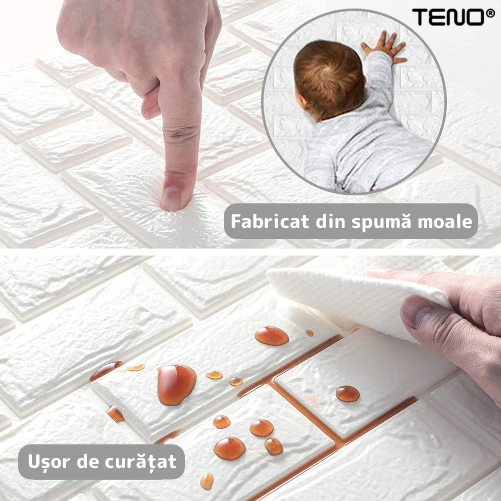 Tapet Caramida 3D autoadeziv, waterproof, 70x77 cm, alb