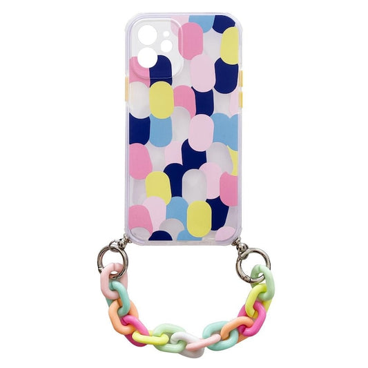 Husa Color Chain flexibila 12226 din Silicon cu pandantiv din lant compatibila cu iPhone 13 Pro, Multicolor