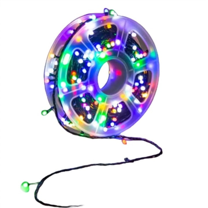 Instalatie de Craciun tip sir rola, 8 jocuri de lumini, fir negru, 300 LED-uri tip diamant 50M