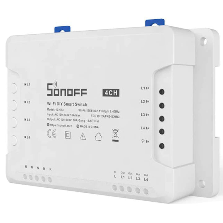 Releu inteligent Sonoff 4CHR3, Wireless, 4 canale, compatibil Alexa/Google Home