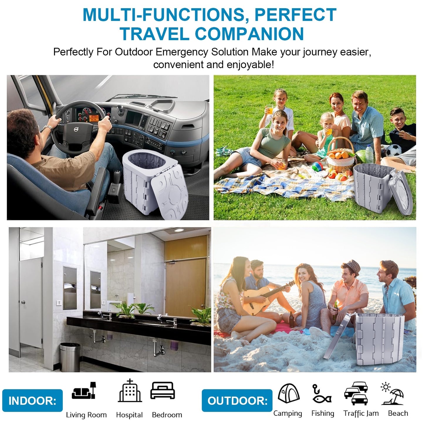 Toaletă Portabilă Pliabilă ABS+PU cu Suport de Telefon - (Camping, Rulotă, Pescuit)