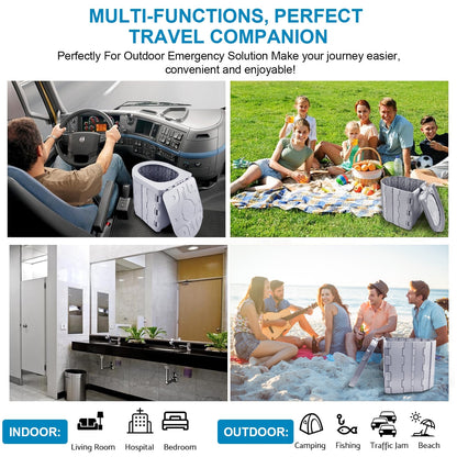 Toaletă Portabilă Pliabilă ABS+PU cu Suport de Telefon - (Camping, Rulotă, Pescuit)