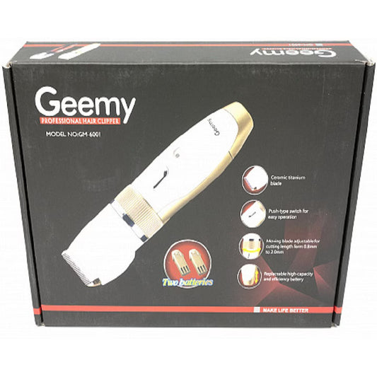 Aparat de tuns profesional Geemy GM-6001, Lama 2 in 1 Titan/Ceramic, Ajustabila, 2 Acumulatori, Alb/Gold