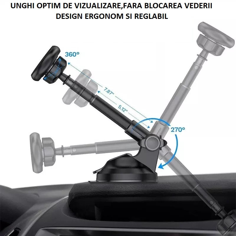 Suport auto magnetic telefon universal pentru bord sau parbriz,  rasucire 360 grade