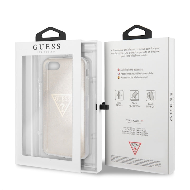 Husă Guess Glitter Triangle pentru iPhone SE (2020) – Auriu