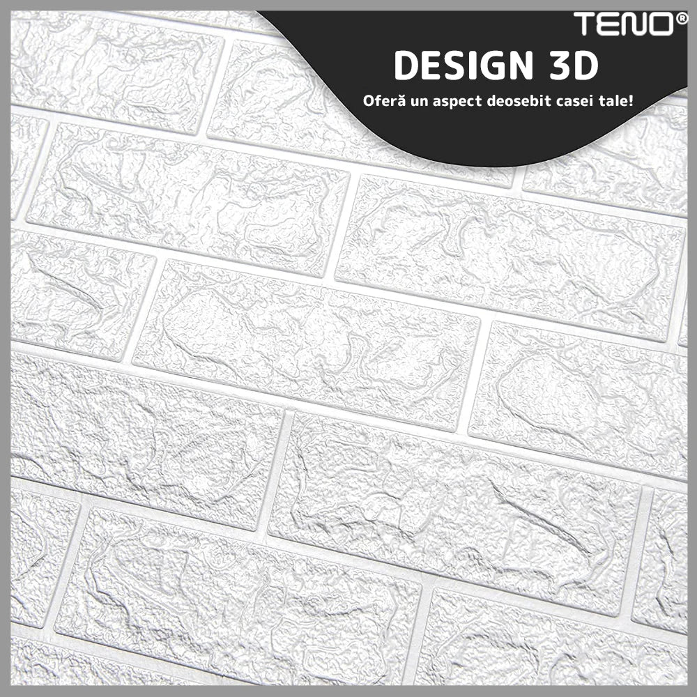 Tapet Caramida 3D autoadeziv, waterproof, 70x77 cm, alb