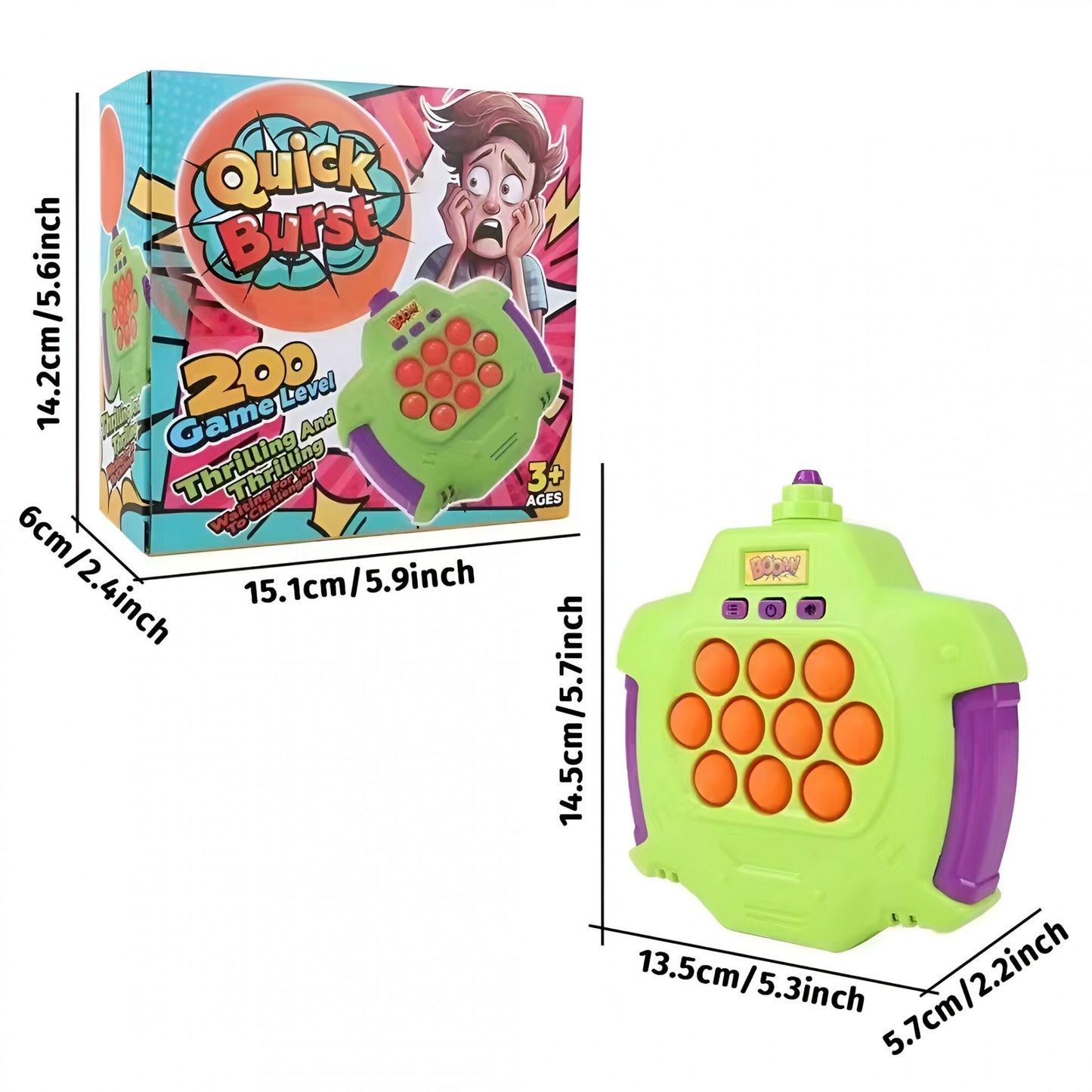 Joc Pop-It Antistres, Flippy, Electronic, 50 de Baloane, Muzica, 2 Moduri de Joc, Nivel Maxim 200, 14.5x13.5x5.7cm, Verde-3