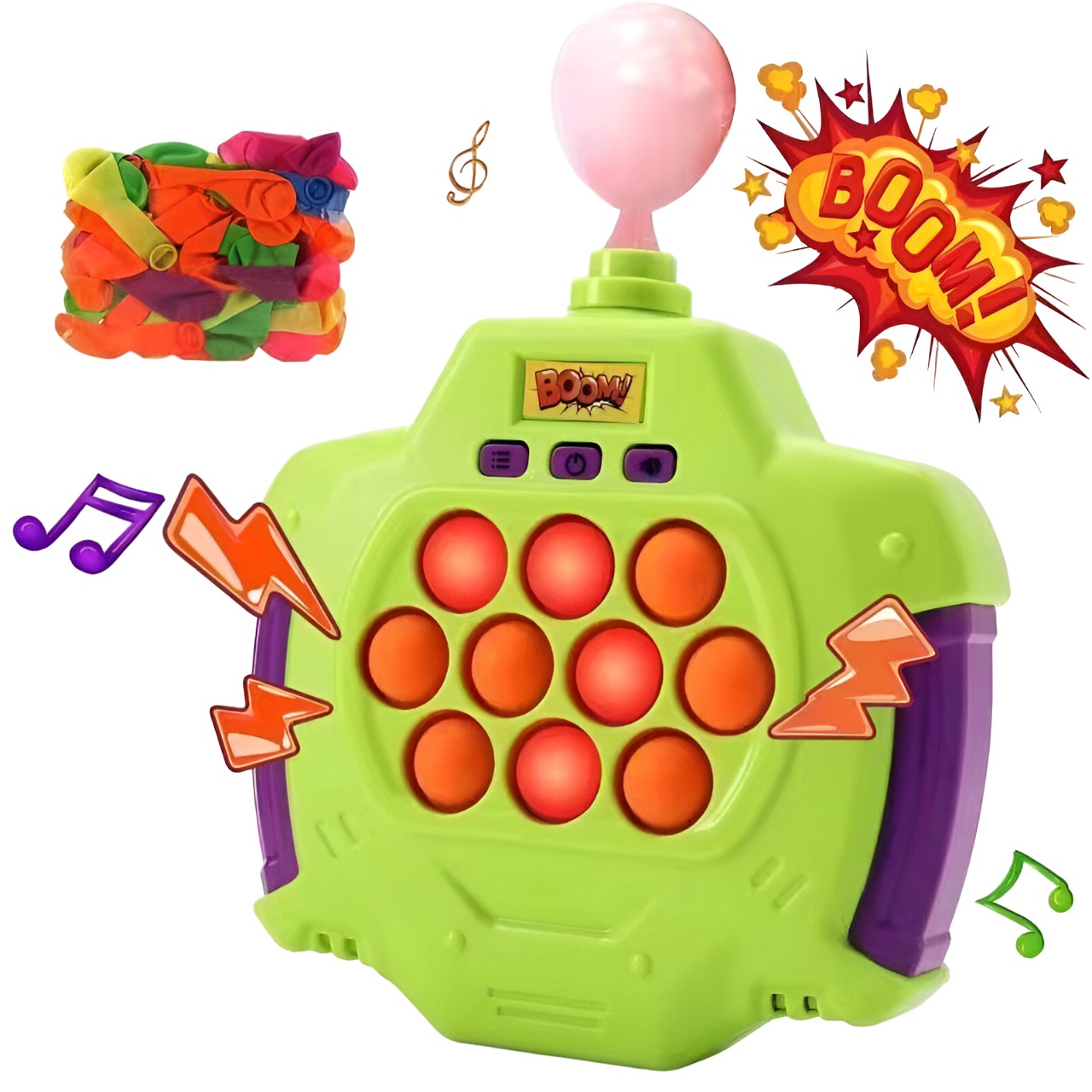 Joc Pop-It Antistres, Flippy, Electronic, 50 de Baloane, Muzica, 2 Moduri de Joc, Nivel Maxim 200, 14.5x13.5x5.7cm, Verde-0
