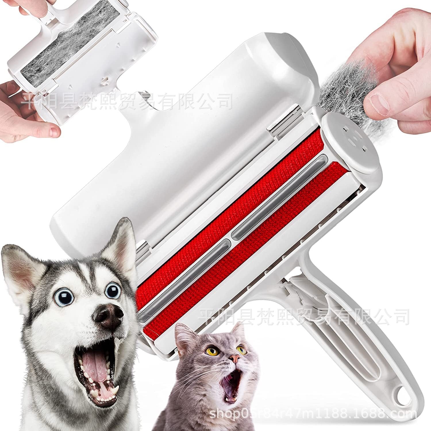 Rola pentru Parul de Animale, Flippy, cu Maner 19*19*6cm, Rosu-0