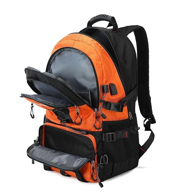 Rucsac Multifunctional de Alpinism, Flippy, Capacitate 36-55 L, de Calatorie, Impermeabil, Slot USB Incarcare Telefon, Bretele Reglabile, 52 x 34 x 19 cm, Portocaliu-1