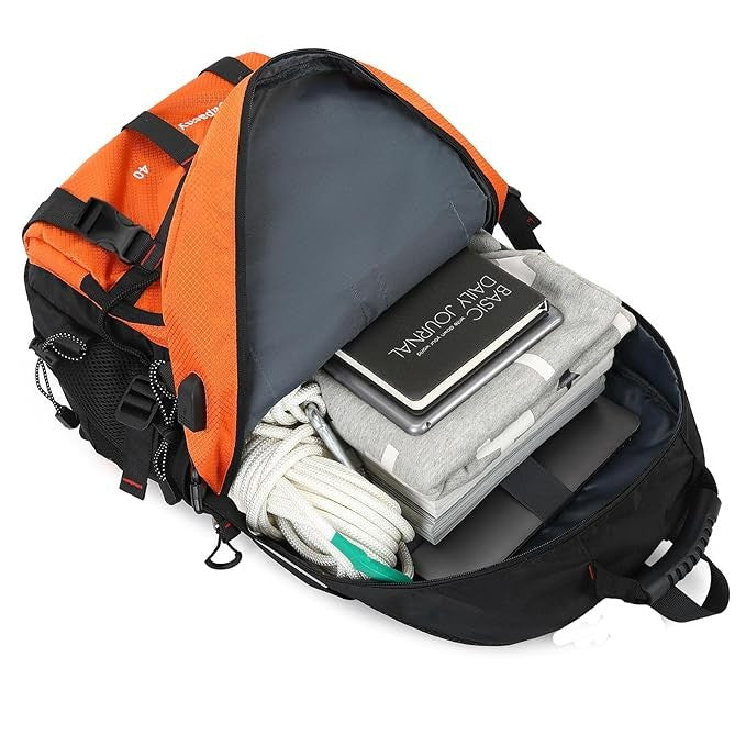 Rucsac Multifunctional de Alpinism, Flippy, Capacitate 36-55 L, de Calatorie, Impermeabil, Slot USB Incarcare Telefon, Bretele Reglabile, 52 x 34 x 19 cm, Portocaliu-2
