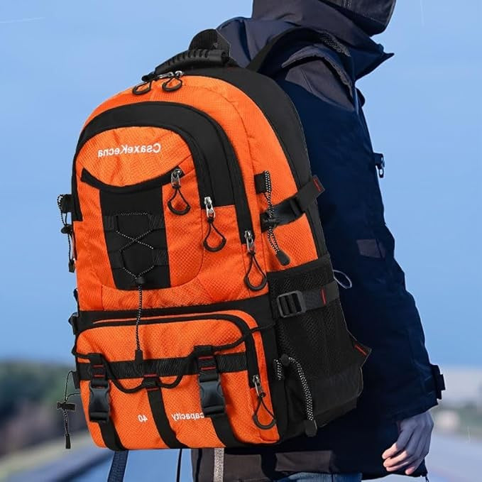 Rucsac Multifunctional de Alpinism, Flippy, Capacitate 36-55 L, de Calatorie, Impermeabil, Slot USB Incarcare Telefon, Bretele Reglabile, 52 x 34 x 19 cm, Portocaliu-3