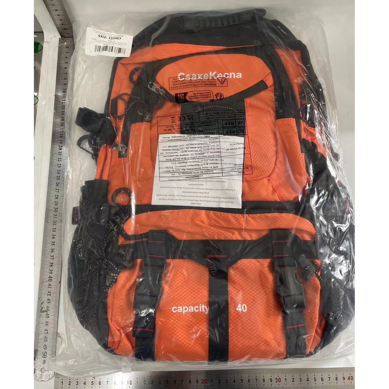 Rucsac Multifunctional de Alpinism, Flippy, Capacitate 36-55 L, de Calatorie, Impermeabil, Slot USB Incarcare Telefon, Bretele Reglabile, 52 x 34 x 19 cm, Portocaliu-6