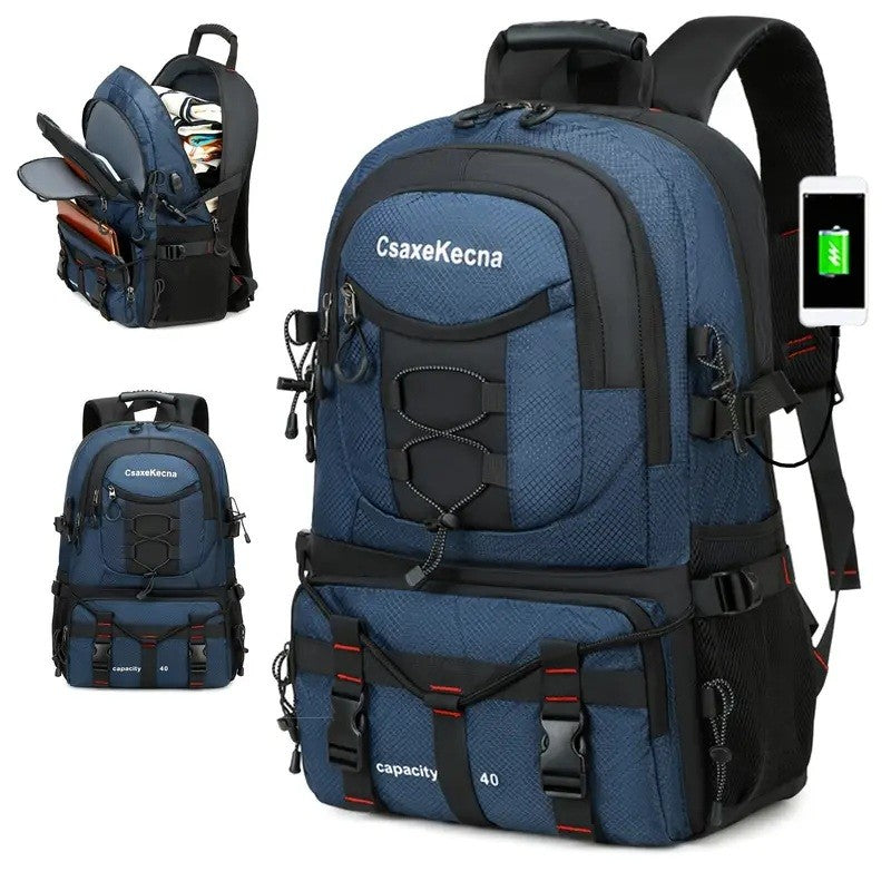 Rucsac Multifunctional de Alpinism, Flippy, Capacitate 36-55 L, de Calatorie, Impermeabil, Slot USB Incarcare Telefon, Bretele Reglabile, 52 x 34 x 19 cm, Albastru-1