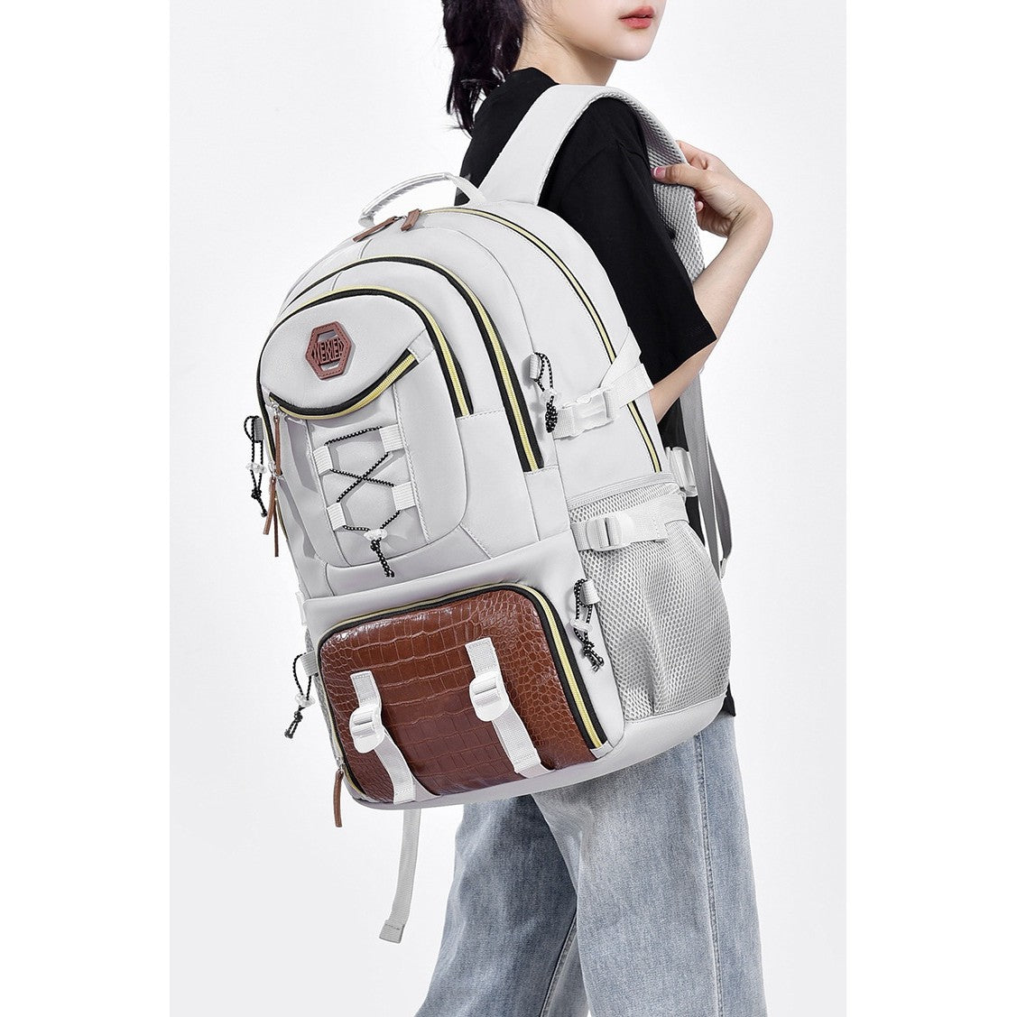 Rucsac Multifunctional pentru Calatorie, Flippy, pentru Alpinism, Voiaj, Drumetii, din Panza Oxford, 34x16x52 cm, Alb-4