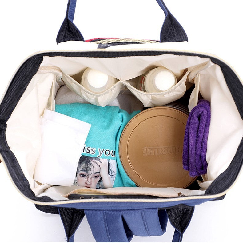 Rucsac Multifunctional pentru Mamici, Flippy, din Panza Oxford, Compartimentare Multipla, Impermeabil, 43 x 18 x 26 cm, Alb/Rosu/Albastru-4