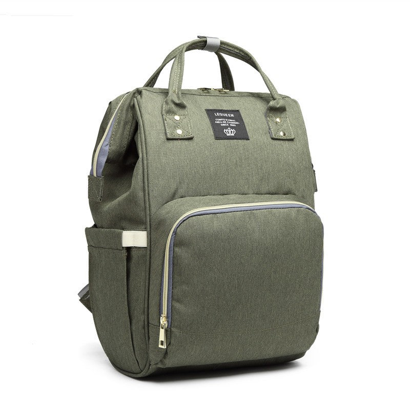 Rucsac Multifunctional pentru Mamici, Flippy, din Panza Oxford, Compartimentare Multipla, Impermeabil, 43 x 18 x 26 cm, Verde Army-1