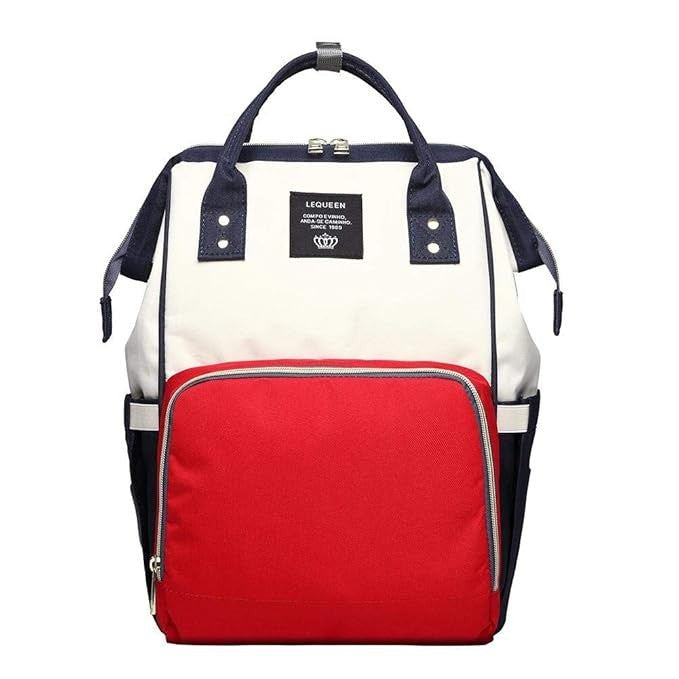 Rucsac Multifunctional pentru Mamici, Flippy, din Panza Oxford, Compartimentare Multipla, Impermeabil, 43 x 18 x 26 cm, Alb/Rosu/Albastru-0