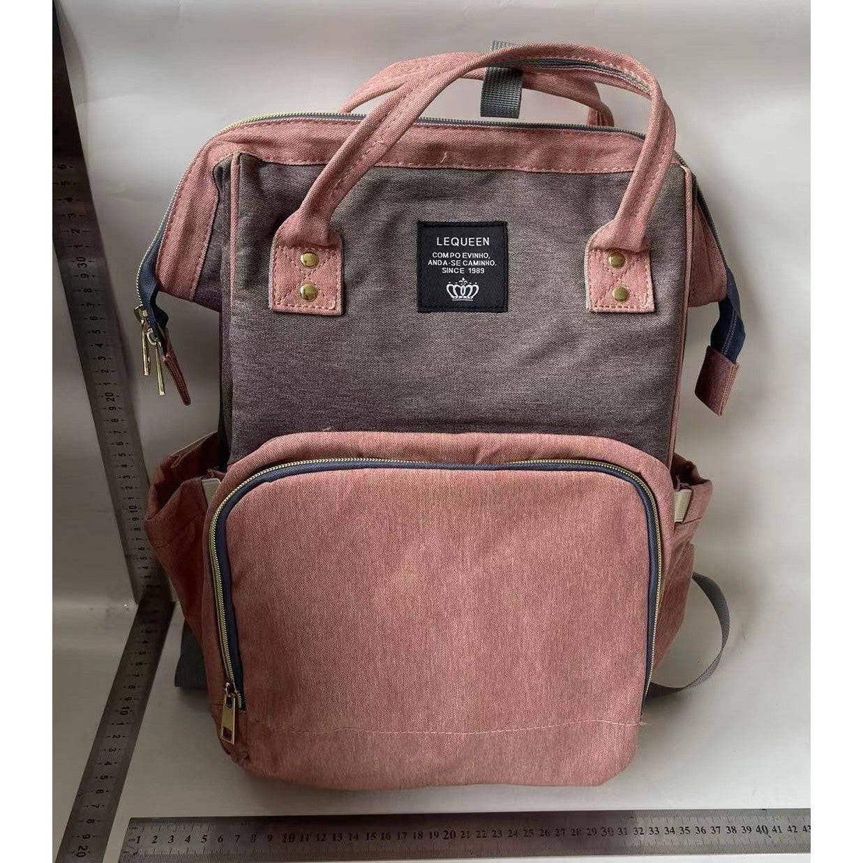 Rucsac Multifunctional pentru Mamici, Flippy, din Panza Oxford, Compartimentare Multipla, Impermeabil, 43 x 18 x 26 cm, Roz/Gri-1