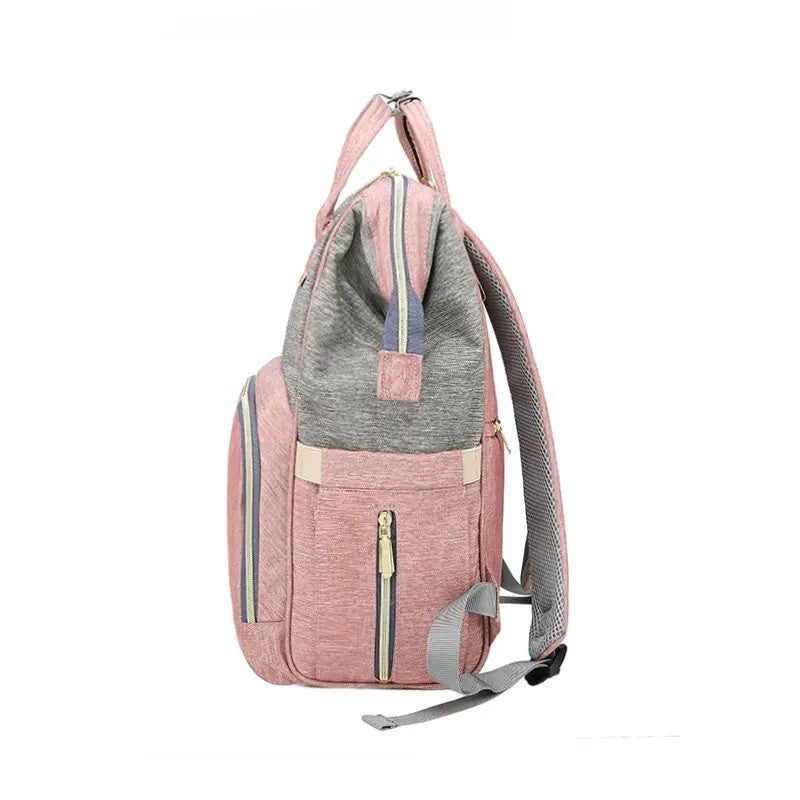 Rucsac Multifunctional pentru Mamici, Flippy, din Panza Oxford, Compartimentare Multipla, Impermeabil, 43 x 18 x 26 cm, Roz/Gri-2