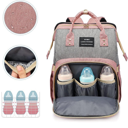 Rucsac Multifunctional pentru Mamici, Flippy, din Panza Oxford, Compartimentare Multipla, Impermeabil, 43 x 18 x 26 cm, Roz/Gri-3