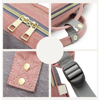 Rucsac Multifunctional pentru Mamici, Flippy, din Panza Oxford, Compartimentare Multipla, Impermeabil, 43 x 18 x 26 cm, Roz/Gri-5