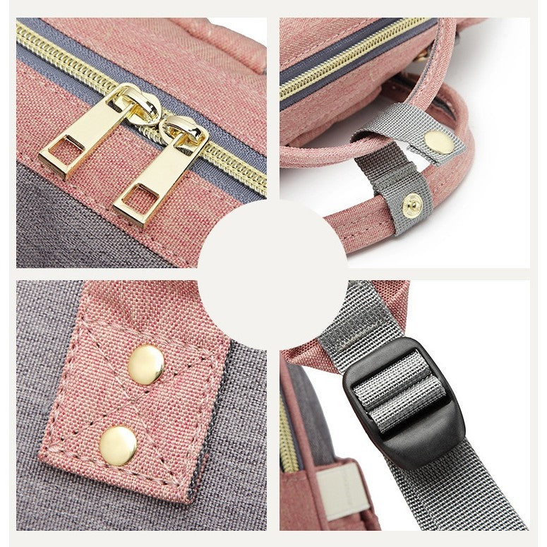 Rucsac Multifunctional pentru Mamici, Flippy, din Panza Oxford, Compartimentare Multipla, Impermeabil, 43 x 18 x 26 cm, Roz/Gri-5