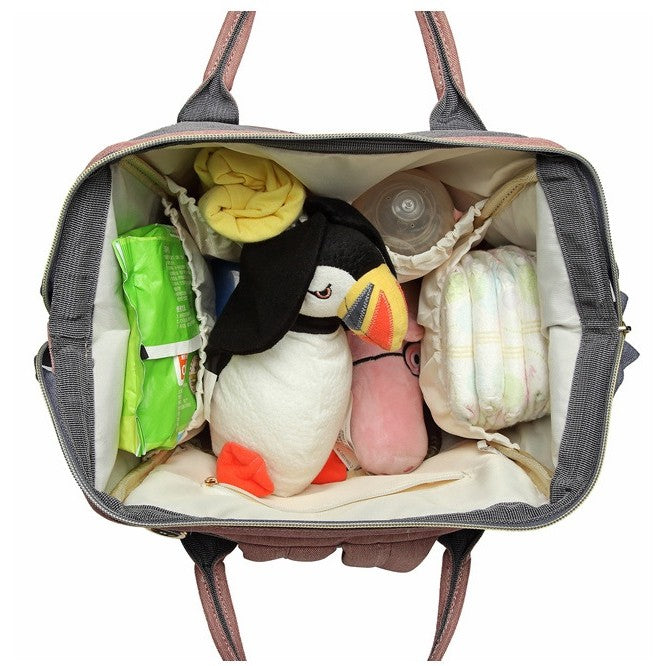 Rucsac Multifunctional pentru Mamici, Flippy, din Panza Oxford, Compartimentare Multipla, Impermeabil, 43 x 18 x 26 cm, Roz/Gri-6