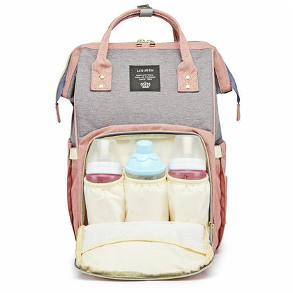 Rucsac Multifunctional pentru Mamici, Flippy, din Panza Oxford, Compartimentare Multipla, Impermeabil, 43 x 18 x 26 cm, Roz/Gri-7