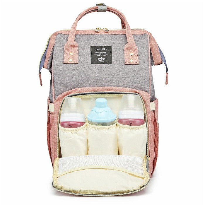Rucsac Multifunctional pentru Mamici, Flippy, din Panza Oxford, Compartimentare Multipla, Impermeabil, 43 x 18 x 26 cm, Roz/Gri-7