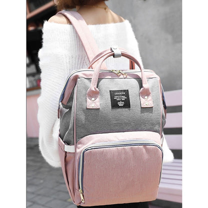 Rucsac Multifunctional pentru Mamici, Flippy, din Panza Oxford, Compartimentare Multipla, Impermeabil, 43 x 18 x 26 cm, Roz/Gri-8