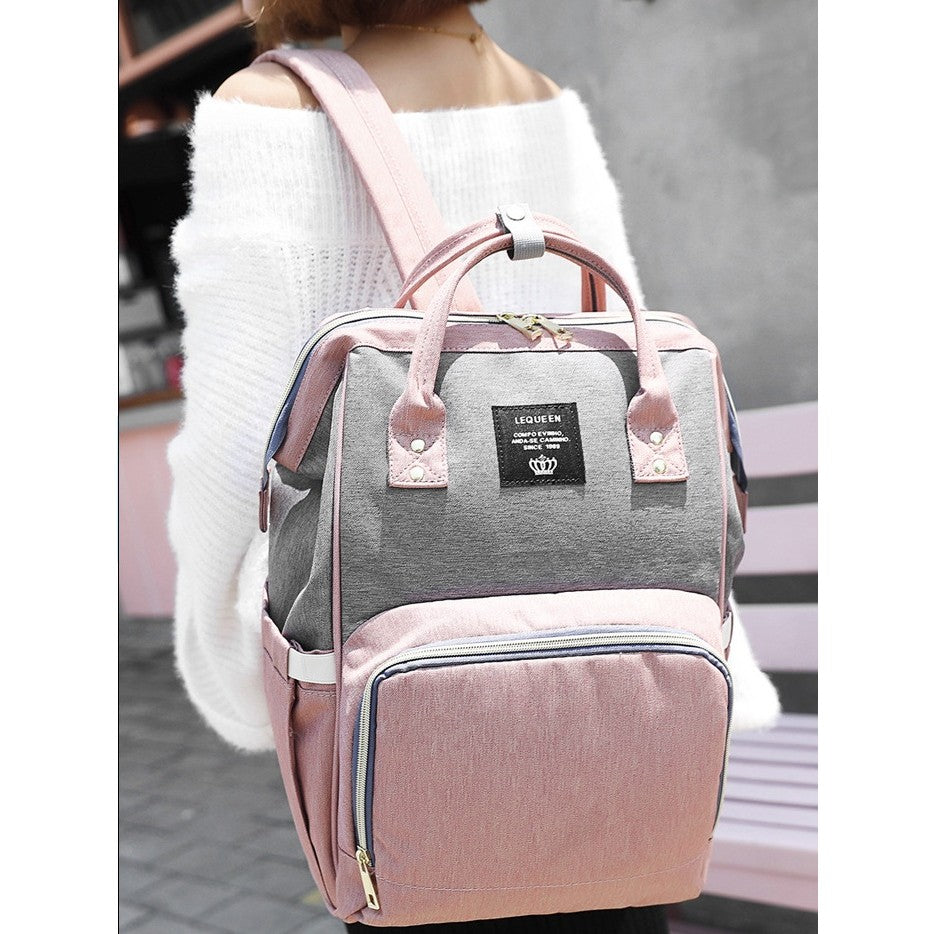 Rucsac Multifunctional pentru Mamici, Flippy, din Panza Oxford, Compartimentare Multipla, Impermeabil, 43 x 18 x 26 cm, Roz/Gri-8