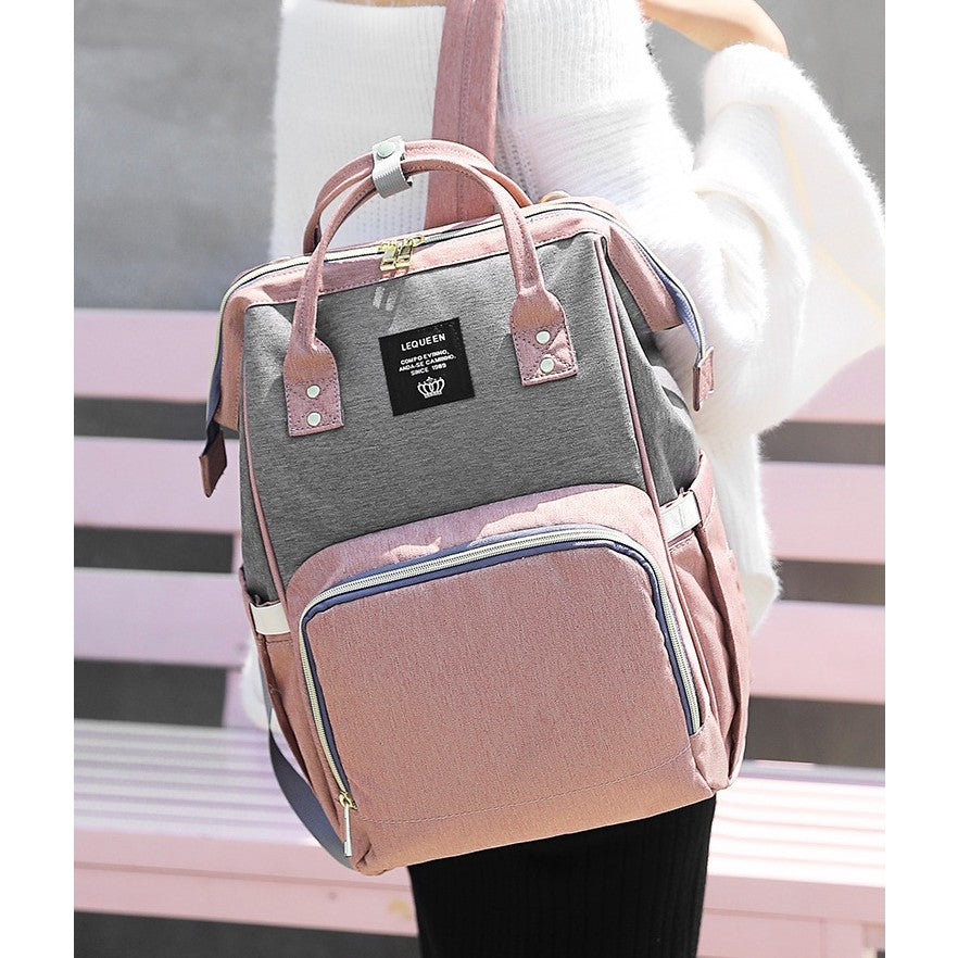 Rucsac Multifunctional pentru Mamici, Flippy, din Panza Oxford, Compartimentare Multipla, Impermeabil, 43 x 18 x 26 cm, Roz/Gri-9